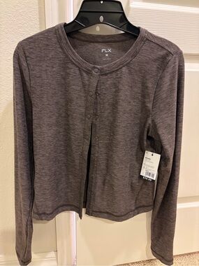 FLX Heathered Brown Snap-Front Long Sleeve Cardigan - Size Medium - NWT